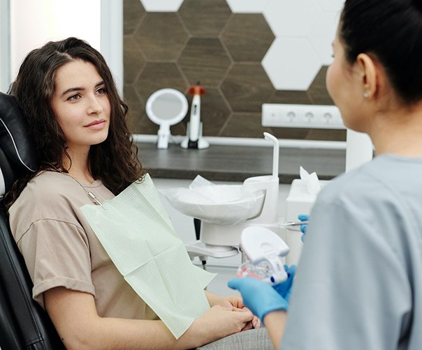 Woman at dentist for cleaning and checkup