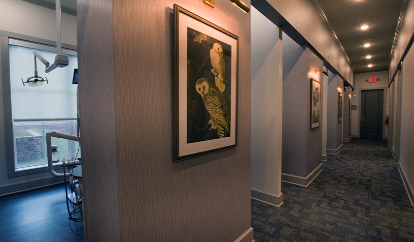 Hallway looking into dental treatment rooms